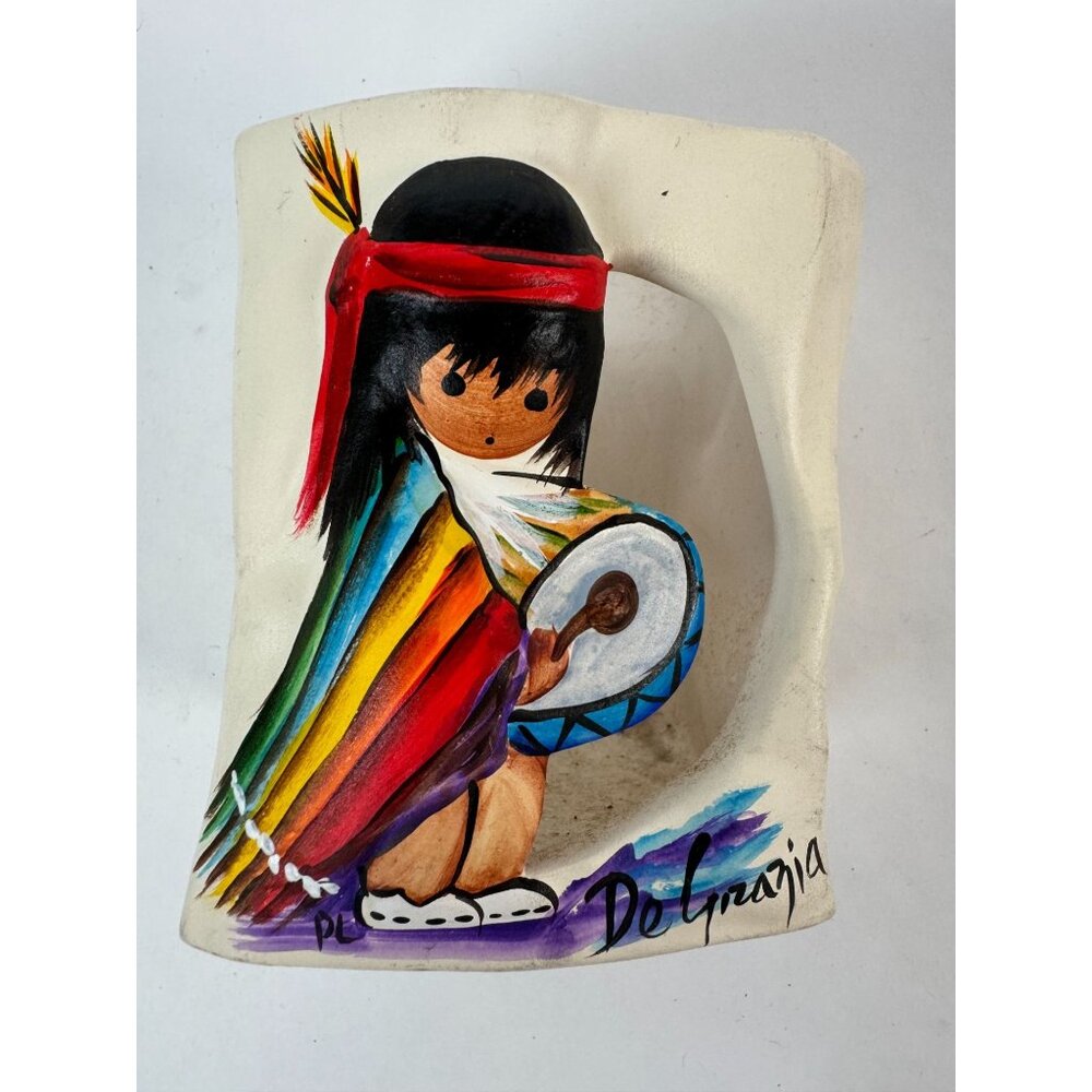 De Grazia Signed Hand Painted Colorful Drummer Boy Candle Holder Luminarie Bag